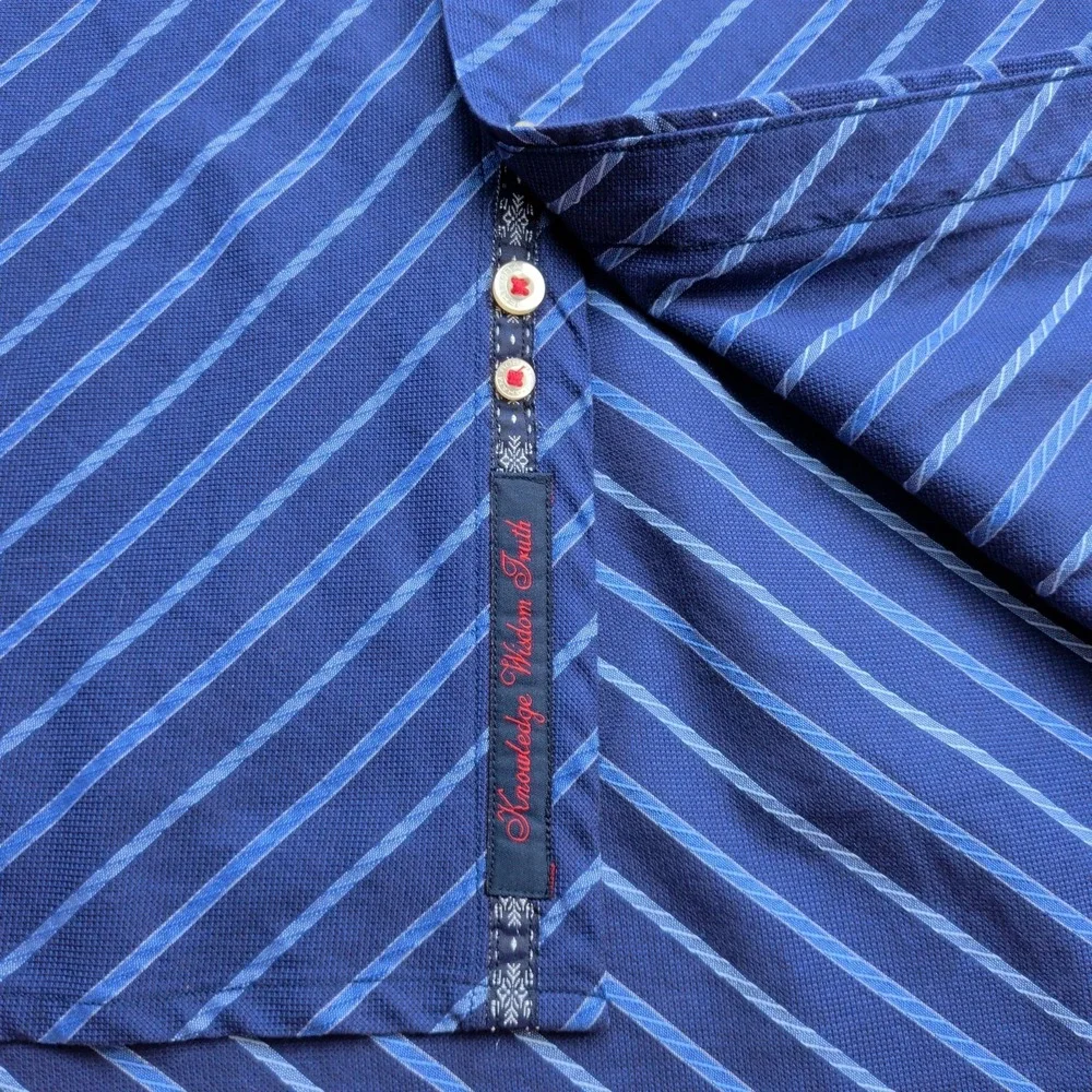 Robert Graham Shirt Mens M‎ Blue Striped Plaid Flip Cuff Cotton Long Sleeve